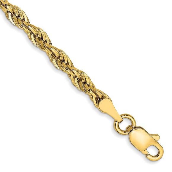 14k Yellow Gold 8 inch 3mm Semi Solid Rope with Lobster Clasp Chain